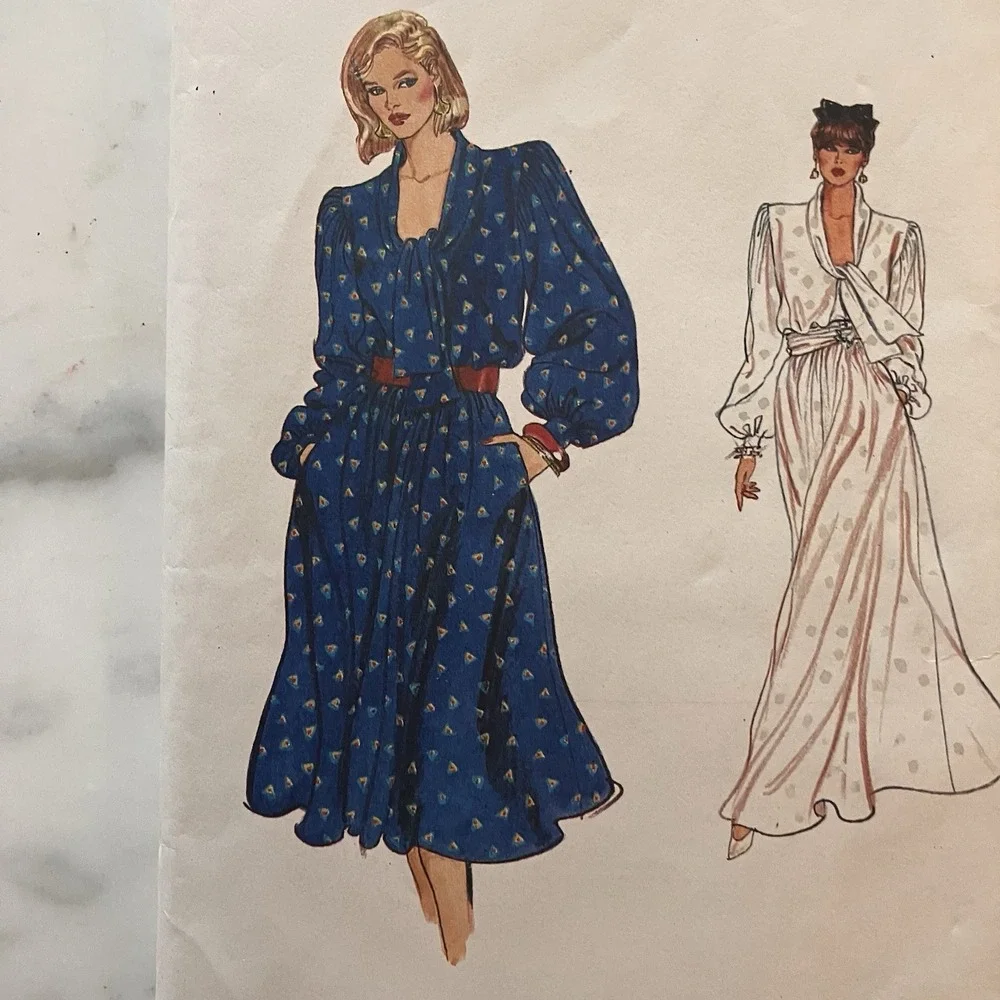 Vintage Very Easy Vogue 8856 Women's Tie Neck Dress Pattern Sz 14, 16 & 18 Uncut